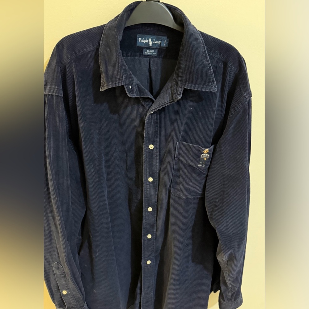 Men’s Ralph Lauren Navy Corduroy Button Down Shirt - XL